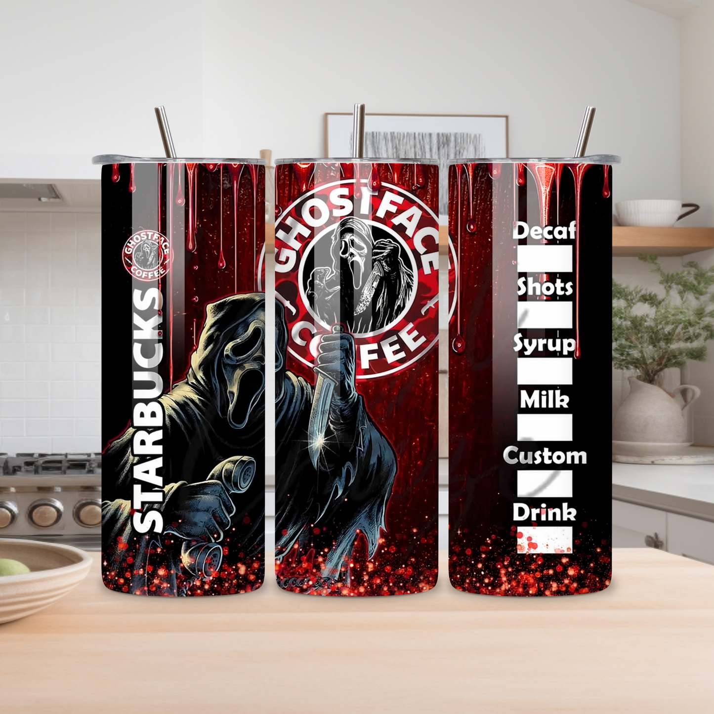 Ghost Face Startbucks, 20oz Tumbler